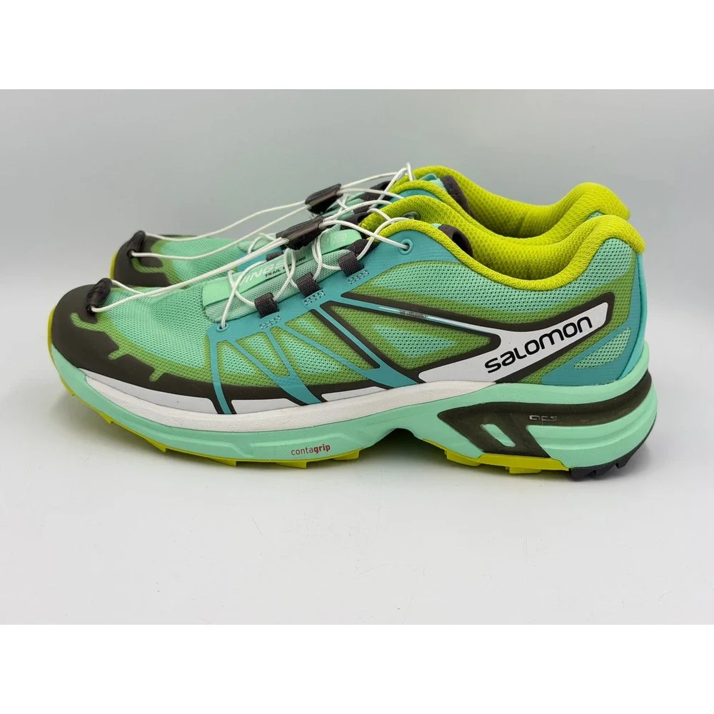 Salomon Wings Pro 2 Women 9.5 Trail Running Shoes Mint Green Lime Quicklace